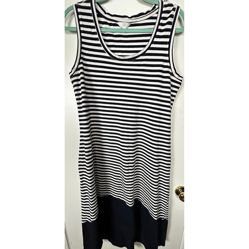Time and Tru Women's Pique Knit Dress with High Low Hem (blue navy/white) Lg
